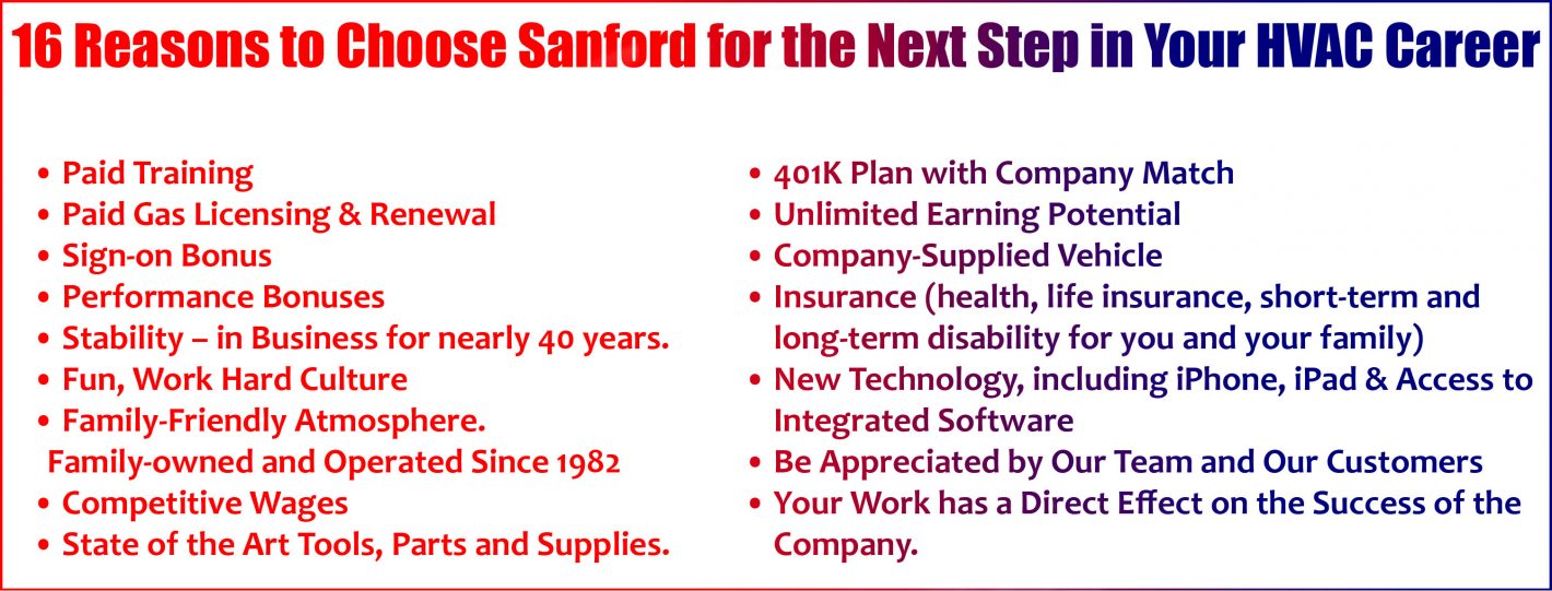 16 reasons to choose sanford temperature control for your next HVAC job HVAC career Now hiring HVAC Technicians