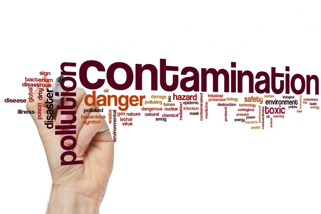 Contamination word cloud concept with pollution toxic related tags